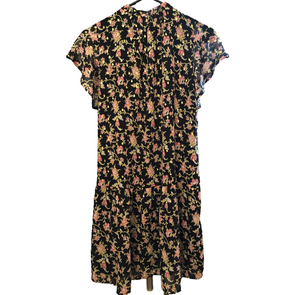 Loft Multicolor Floral Lined Keyhole Tie Neck Cap Sleeve Shift Dress Reg Size XS - Picture 5 of 6
